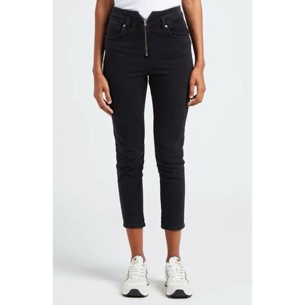 NWOT BA&SH Jeans Womens 0 Black Tapered-Leg Ankle Logo Embroidered “Iago”